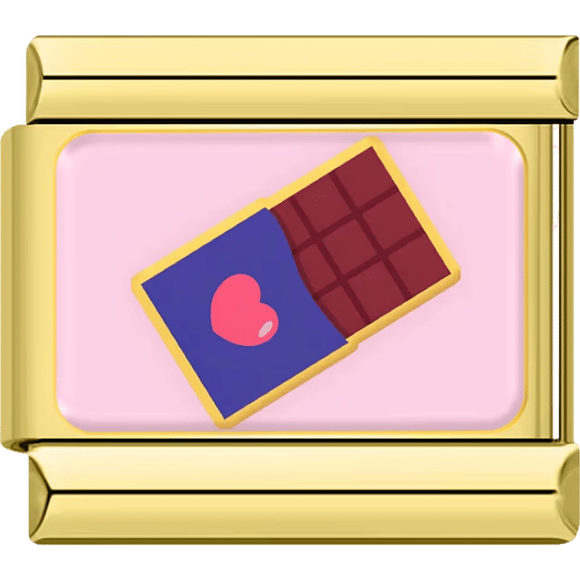 Chocolate bar with a heart wrapper on a gold Italian charm